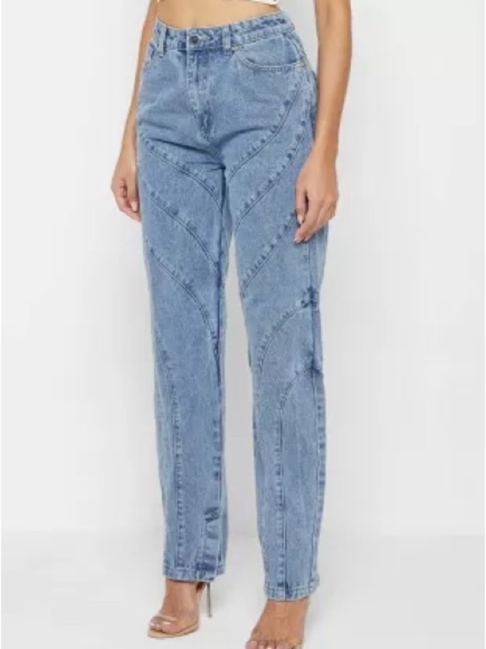 Maniere De Voir Light Blue Panel Straight Leg Jeans